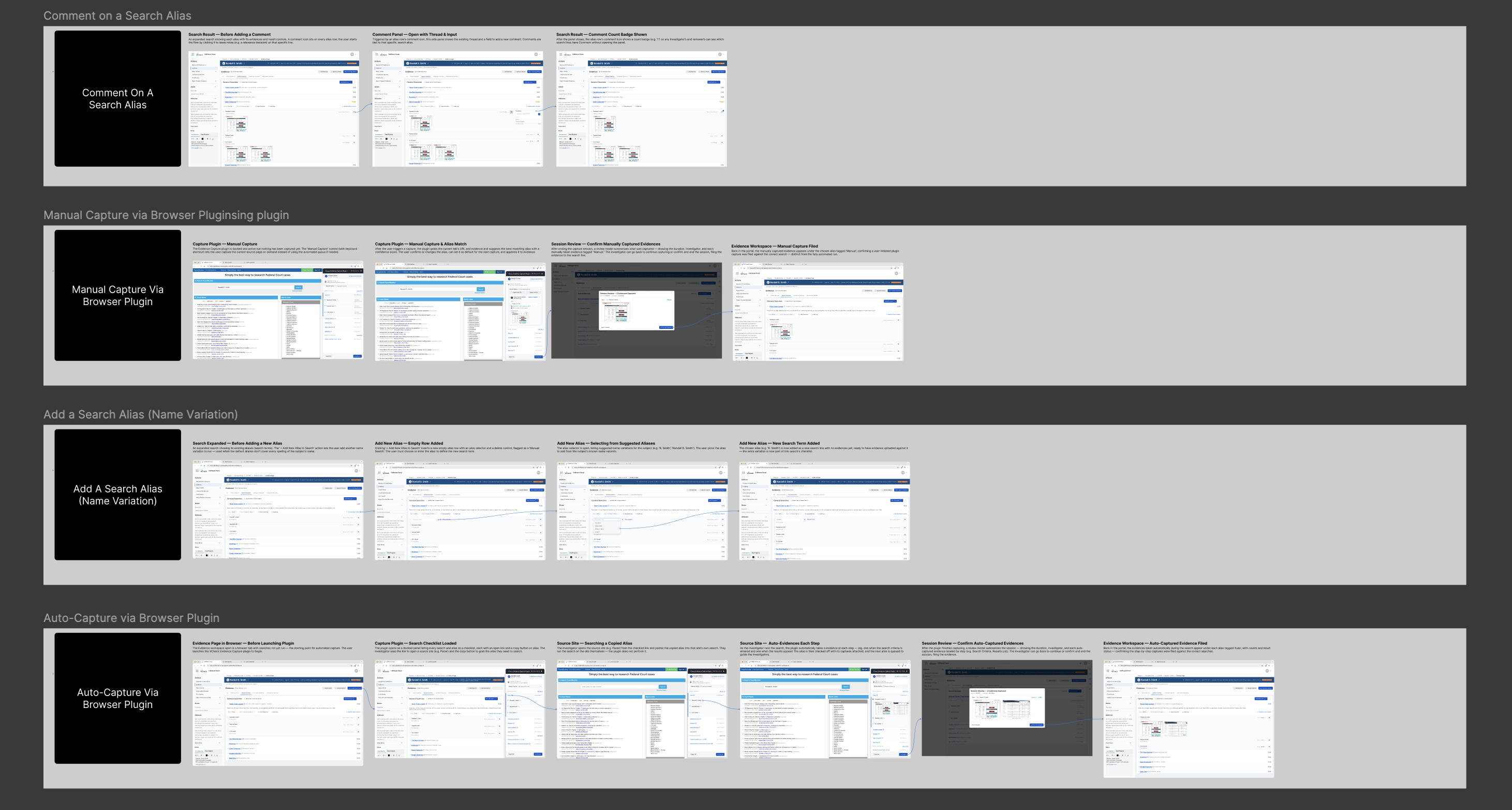 Source of Truth Figma file: Comment on a Search Alias, Manual Capture, Add a Search Alias and Auto-Capture flows